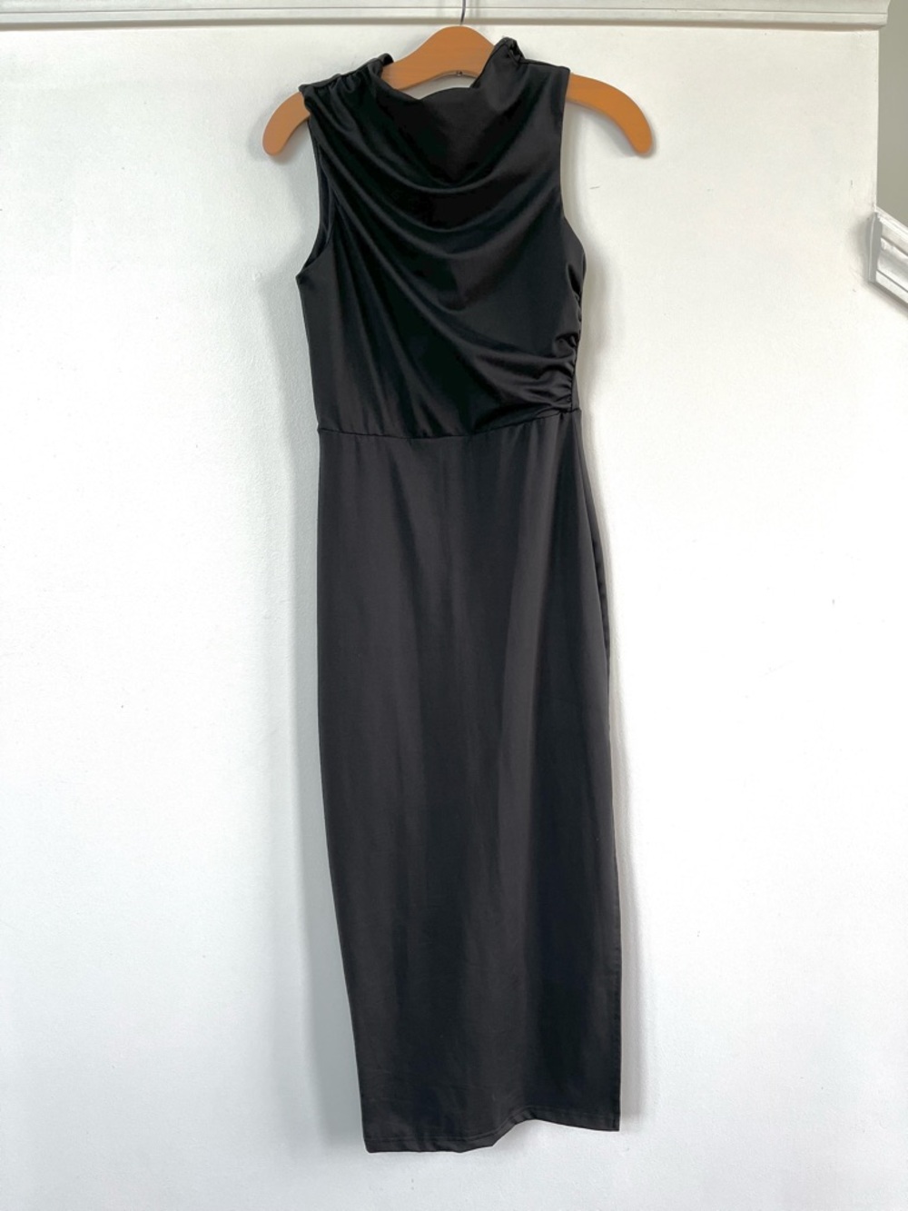 Mirol Sleeveless Black Cowl Neck Midi Dress